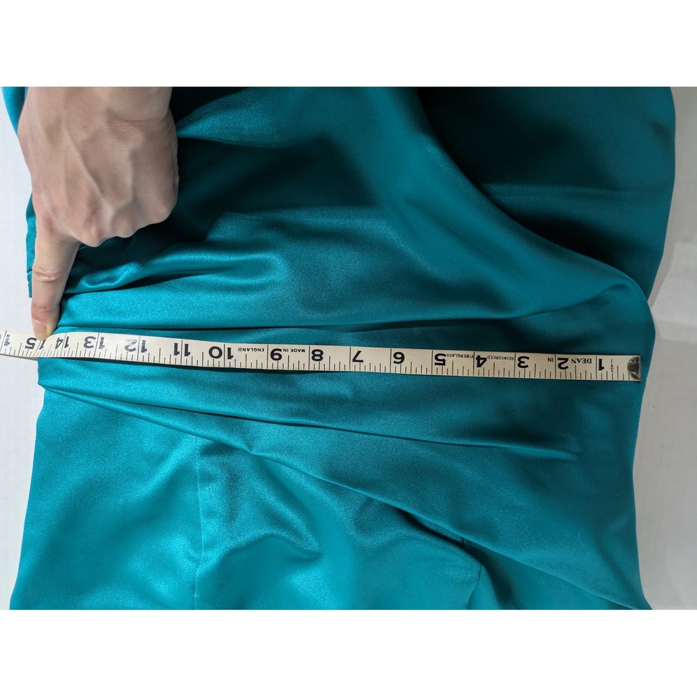 David's Bridal Strapless Gown Womens 10 Teal Ruched Satin Formal Bridesmaid 8567 - Picture 4 of 11